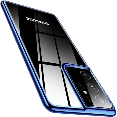 Dėklas TPU Electroplating Samsung Galaxy S21 Ultra 5G Mėlynais kraštais 1