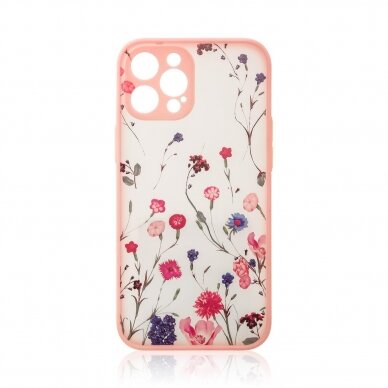 Dėklas Design Case for iPhone 12 Pro Max Gėlėtas, rožinis