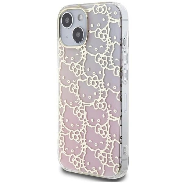 Dėklas Hello Kitty IML Gradient Electrop Crowded Kitty Head iPhone 15 - rožinis Dėklas Hello Kitty IML Gradient Electrop Crowded Kitty Head iPhone 15 - rožinis