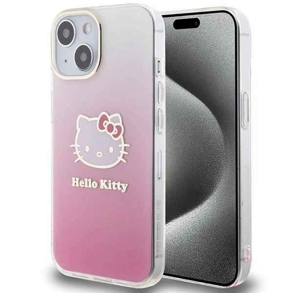 Dėklas Hello Kitty IML Gradient Electrop Kitty Head iPhone 15 - rožinis Dėklas Hello Kitty IML Gradient Electrop Kitty Head iPhone 15 - rožinis