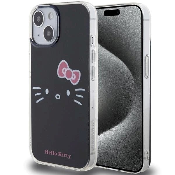 Dėklas Hello Kitty IML Kitty Face iPhone 15 - Juodas Dėklas Hello Kitty IML Kitty Face iPhone 15 - Juodas