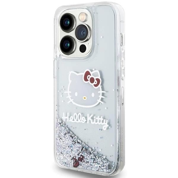 Dėklas Hello Kitty Liquid Glitter Charms Kitty Head iPhone 15 Pro - Sidabrinis 1 Dėklas Hello Kitty Liquid Glitter Charms Kitty Head iPhone 15 Pro - Sidabrinis 1