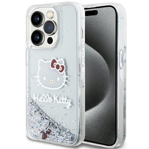 Dėklas Hello Kitty Liquid Glitter Charms Kitty Head iPhone 15 Pro - Sidabrinis Dėklas Hello Kitty Liquid Glitter Charms Kitty Head iPhone 15 Pro - Sidabrinis