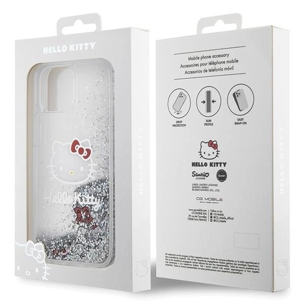 Dėklas Hello Kitty Liquid Glitter Charms Kitty Head iPhone 15 - Sidabrinis 5 Dėklas Hello Kitty Liquid Glitter Charms Kitty Head iPhone 15 - Sidabrinis 5