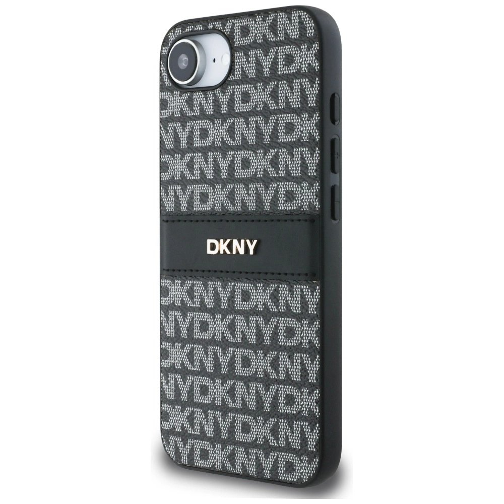 iPhone 16e DKNY Repeat Texture Pattern with Tonal Stripe dėklas - juodas 1 iPhone 16e DKNY Repeat Texture Pattern with Tonal Stripe dėklas - juodas 1