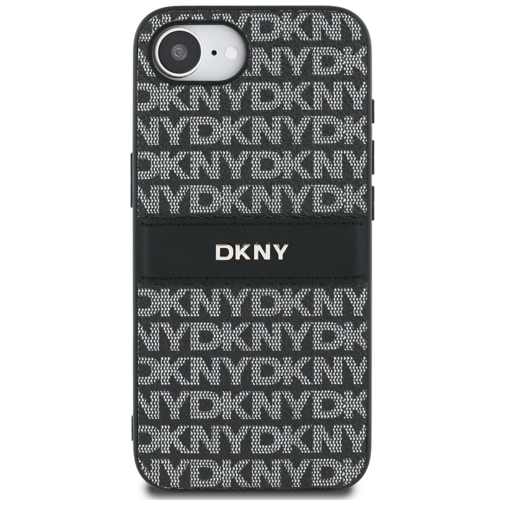 iPhone 16e DKNY Repeat Texture Pattern with Tonal Stripe dėklas - juodas 2 iPhone 16e DKNY Repeat Texture Pattern with Tonal Stripe dėklas - juodas 2