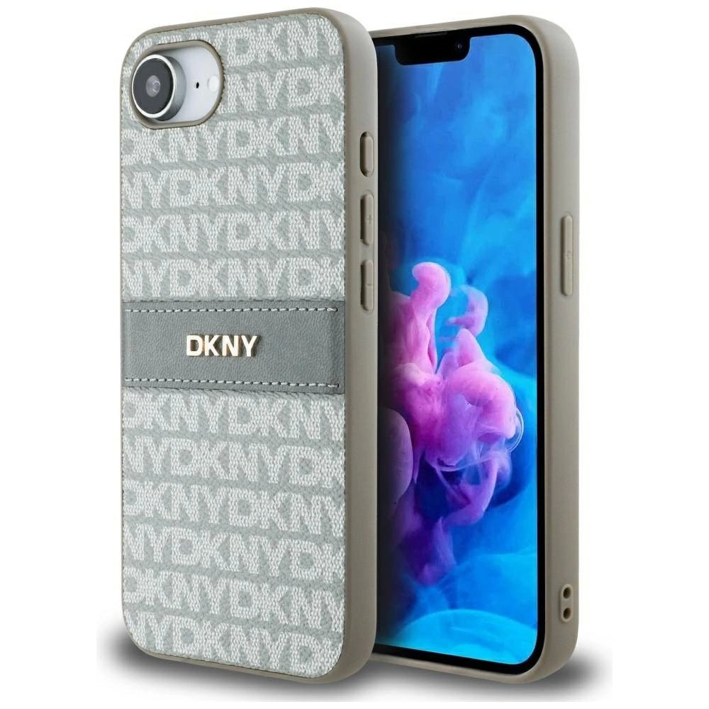 iPhone 16e DKNY Repeat Texture Pattern with Tonal Stripe dėklas - smėlio