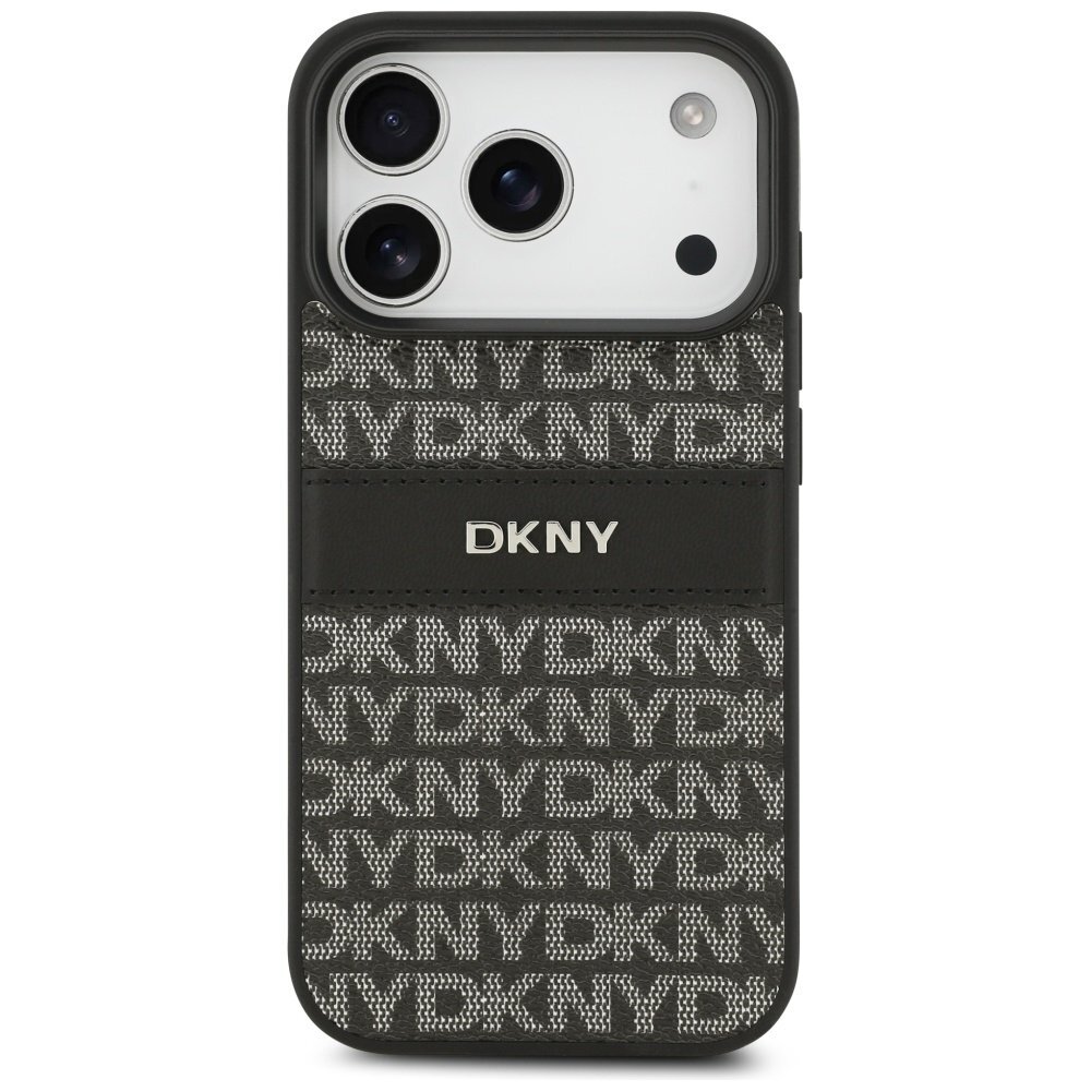 iPhone 17 Pro DKNY Repeat Texture Pattern with Tonal Stripe dėklas – juodas 2 iPhone 17 Pro DKNY Repeat Texture Pattern with Tonal Stripe dėklas – juodas 2