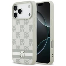 iPhone 17 Pro Max DKNY Checkered with Printed Stripes dėklas – smėlinis