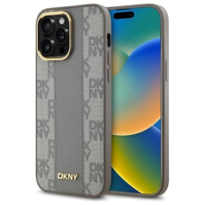 iPhone 14 Pro Max – DKNY Leather Checkered Mono Pattern MagSafe dėklas - Smėlinis