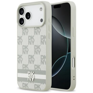 iPhone 17 Pro Max DKNY Checkered with Printed Stripes dėklas – smėlinis