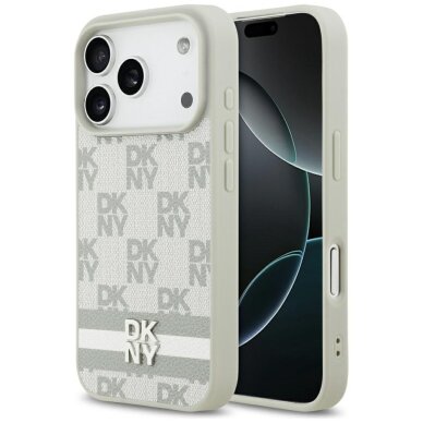 iPhone 17 Pro DKNY Checkered with Printed Stripes dėklas – smėlinis