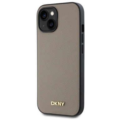 iPhone 15 DKNY Grained Metal Logo MagSafe dėklas - smėlio 1