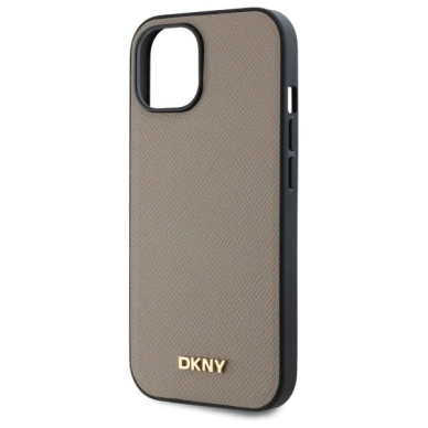 iPhone 15 DKNY Grained Metal Logo MagSafe dėklas - smėlio 5