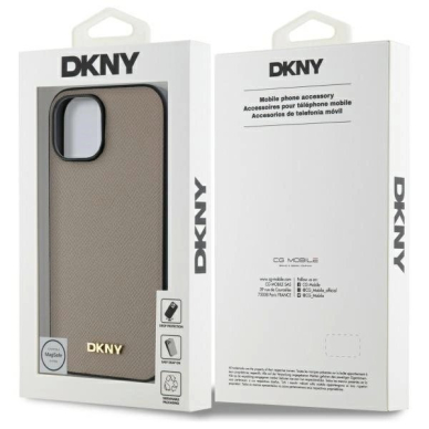 iPhone 15 DKNY Grained Metal Logo MagSafe dėklas - smėlio 7