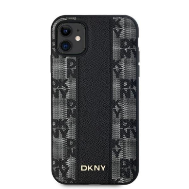 Dėklas DKNY Leather Checkered Mono Pattern MagSafe  iPhone 11 / Xr - Juodas 2 Dėklas DKNY Leather Checkered Mono Pattern MagSafe  iPhone 11 / Xr - Juodas 2