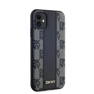 Dėklas DKNY Leather Checkered Mono Pattern MagSafe  iPhone 11 / Xr - Juodas 3 Dėklas DKNY Leather Checkered Mono Pattern MagSafe  iPhone 11 / Xr - Juodas 3