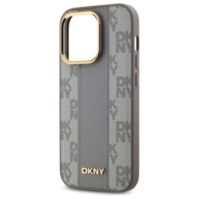 iPhone 14 Pro – DKNY Leather Checkered Mono Pattern MagSafe dėklas - Smėlinis 5
