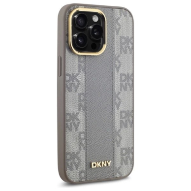 iPhone 14 Pro Max – DKNY Leather Checkered Mono Pattern MagSafe dėklas - Smėlinis 3