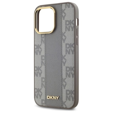 iPhone 14 Pro Max – DKNY Leather Checkered Mono Pattern MagSafe dėklas - Smėlinis 5