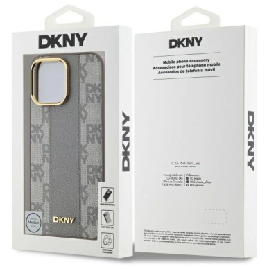 iPhone 14 Pro Max – DKNY Leather Checkered Mono Pattern MagSafe dėklas - Smėlinis 7