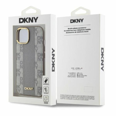 Dėklas DKNY Leather Checkered Mono Pattern MagSafe iPhone 15 - Smėlinis 4 Dėklas DKNY Leather Checkered Mono Pattern MagSafe iPhone 15 - Smėlinis 4