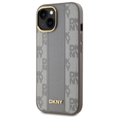 iPhone 15 Plus – DKNY Leather Checkered Mono Pattern MagSafe dėklas - Smėlinis 1