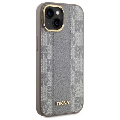 iPhone 15 Plus – DKNY Leather Checkered Mono Pattern MagSafe dėklas - Smėlinis 3
