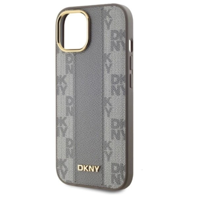 iPhone 15 Plus – DKNY Leather Checkered Mono Pattern MagSafe dėklas - Smėlinis 5