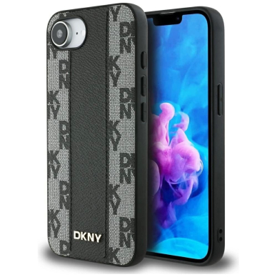 DKNY Odinis Checkered Mono Pattern MagSafe iPhone 16e Dėklas - Juodas