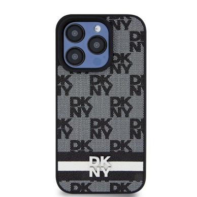 Dėklas DKNY Leather Checkered Mono PatternPrinted Stripes iPhone 15 Pro Case - Juodas 2 Dėklas DKNY Leather Checkered Mono PatternPrinted Stripes iPhone 15 Pro Case - Juodas 2
