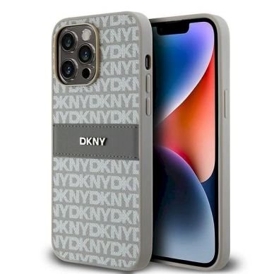 Dėklas DKNY Leather Mono StripeMetal LogoiPhone 14 Pro Max - Smėlinis Dėklas DKNY Leather Mono StripeMetal LogoiPhone 14 Pro Max - Smėlinis