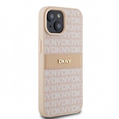 Dėklas DKNY Leather Mono StripeMetal LogoiPhone 15 / 14 / 13 - Rožinis 3 Dėklas DKNY Leather Mono StripeMetal LogoiPhone 15 / 14 / 13 - Rožinis 3