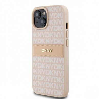 Dėklas DKNY Leather Mono StripeMetal LogoiPhone 15 / 14 / 13 - Rožinis 1 Dėklas DKNY Leather Mono StripeMetal LogoiPhone 15 / 14 / 13 - Rožinis 1