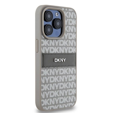 Dėklas DKNY Leather Mono StripeMetal LogoiPhone 15 Pro - Smėlinis 3 Dėklas DKNY Leather Mono StripeMetal LogoiPhone 15 Pro - Smėlinis 3