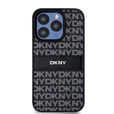 Dėklas DKNY Leather Mono StripeMetal LogoiPhone 15 Pro - Juodas 1 Dėklas DKNY Leather Mono StripeMetal LogoiPhone 15 Pro - Juodas 1