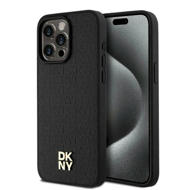 Dėklas DKNY Leather Monogram Pattern Metal Logo MagSafeiPhone 15 Pro Max - Juodas Dėklas DKNY Leather Monogram Pattern Metal Logo MagSafeiPhone 15 Pro Max - Juodas
