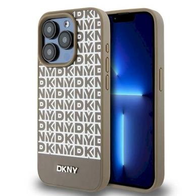 Dėklas DKNY Leather Printed Pattern Metal Logo MagSafeiPhone 15 Pro - Rudas Dėklas DKNY Leather Printed Pattern Metal Logo MagSafeiPhone 15 Pro - Rudas
