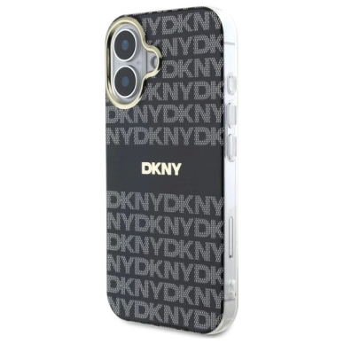 iPhone 16 DKNY Repeat Texture Pattern With Stripe dėklas - juodas 1 iPhone 16 DKNY Repeat Texture Pattern With Stripe dėklas - juodas 1