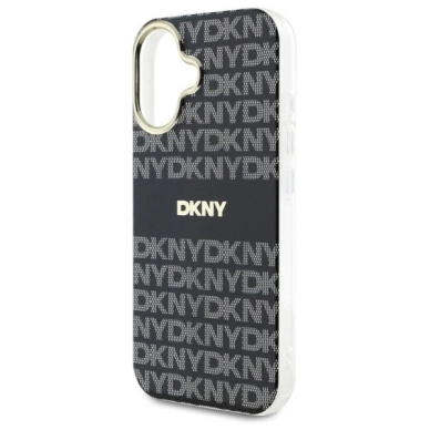 iPhone 16 DKNY Repeat Texture Pattern With Stripe dėklas - juodas 5