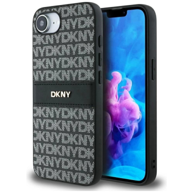 iPhone 16e DKNY Repeat Texture Pattern with Tonal Stripe dėklas - juodas