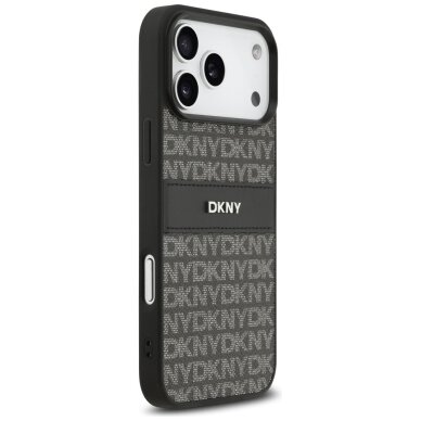 iPhone 17 Pro Max DKNY Repeat Texture Pattern with Tonal Stripe dėklas – juodas 3