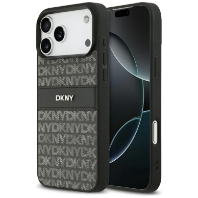 iPhone 17 Pro Max DKNY Repeat Texture Pattern with Tonal Stripe dėklas – juodas