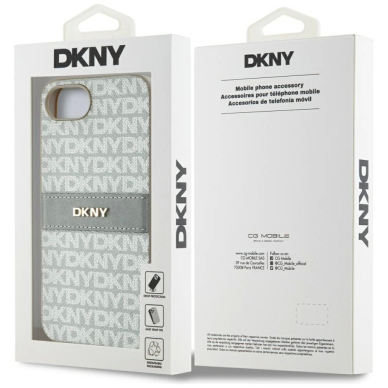 iPhone 16e DKNY Repeat Texture Pattern with Tonal Stripe dėklas - smėlio 7