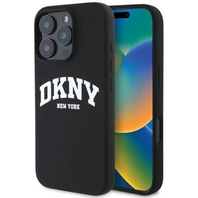 Dėklas DKNY Silicone White Printed Logo MagSafe iPhone 16 Pro Max - Juodas Dėklas DKNY Silicone White Printed Logo MagSafe iPhone 16 Pro Max - Juodas