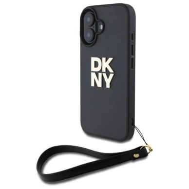 Dėklas DKNY Wrist Strap Stock Logo iPhone 16 - Juodas Dėklas DKNY Wrist Strap Stock Logo iPhone 16 - Juodas