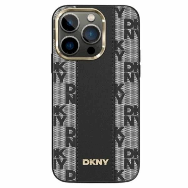 Dėklas DKNY Leather Checkered Mono Pattern MagSafe iPhone 15 Plus / 14 Plus - Juodas Dėklas DKNY Leather Checkered Mono Pattern MagSafe iPhone 15 Plus / 14 Plus - Juodas