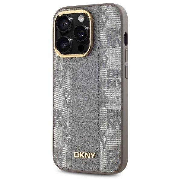 iPhone 14 Pro – DKNY Leather Checkered Mono Pattern MagSafe dėklas - Smėlinis 1