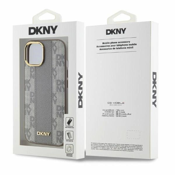 Dėklas DKNY Leather Checkered Mono Pattern MagSafe iPhone 15  - Smėlinis 4 Dėklas DKNY Leather Checkered Mono Pattern MagSafe iPhone 15  - Smėlinis 4