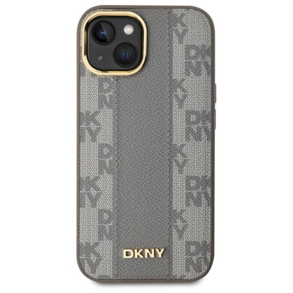 iPhone 15 Plus – DKNY Leather Checkered Mono Pattern MagSafe dėklas - Smėlinis 2